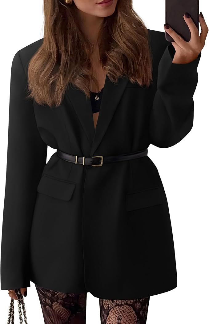 Women's Black Belted Blazer